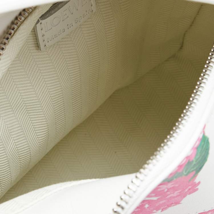 Pre Owned Loewe Pink/White Rose Print Leather Mini Puzzle Shoulder Bag