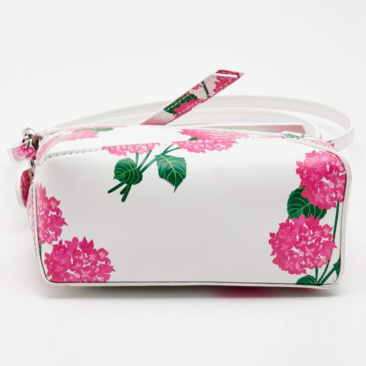 Pre Owned Loewe Pink/White Rose Print Leather Mini Puzzle Shoulder Bag