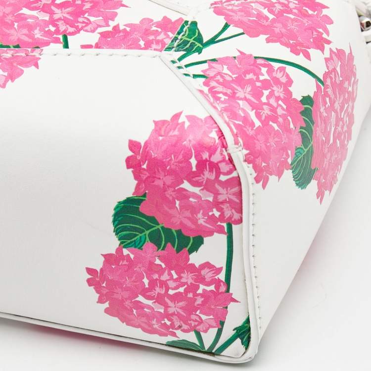 Pre Owned Loewe Pink/White Rose Print Leather Mini Puzzle Shoulder Bag