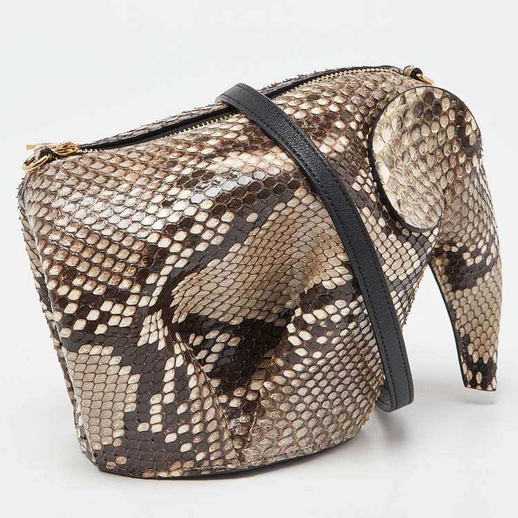 Pre Owned Loewe Brown Python Elephant Shoulder Bag