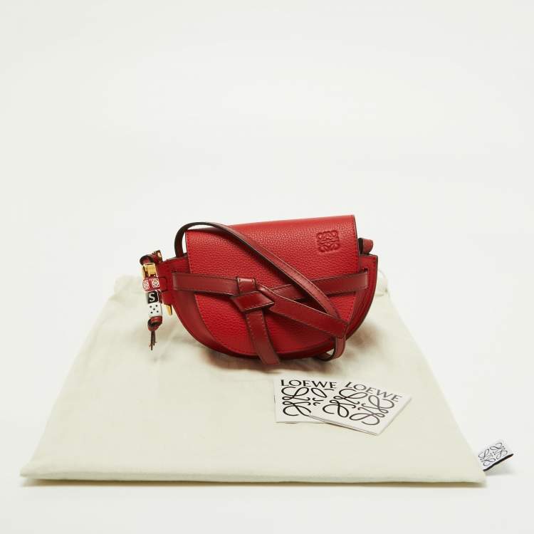 Pre Owned Loewe Red Leather Mini Gate Crossbody Bag