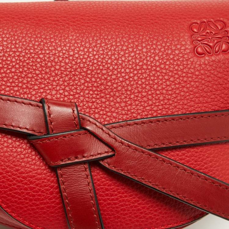 Pre Owned Loewe Red Leather Mini Gate Crossbody Bag
