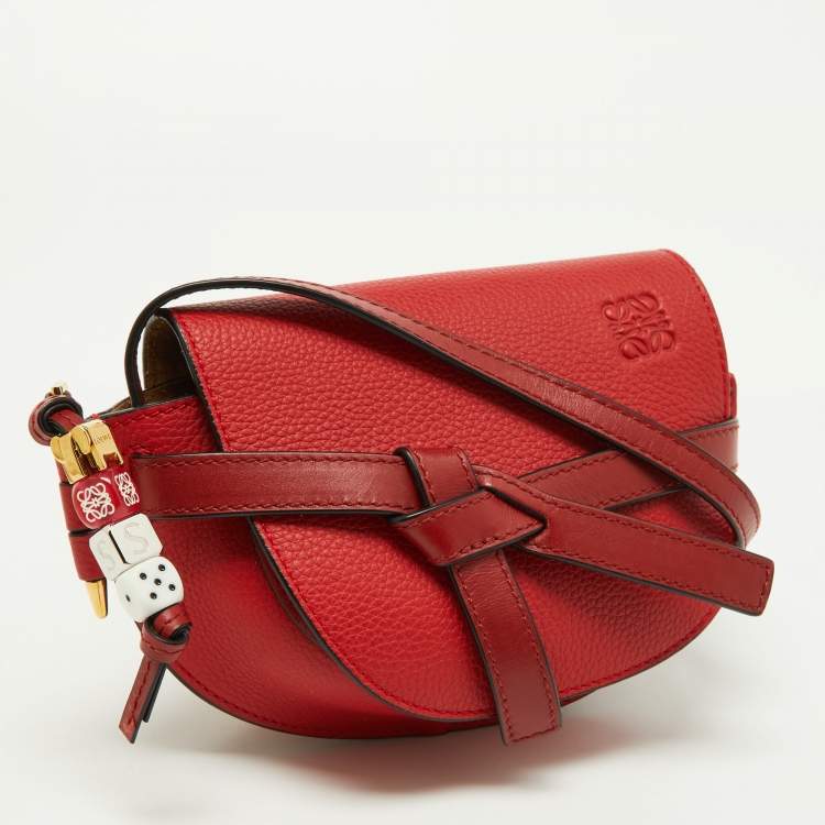 Pre Owned Loewe Red Leather Mini Gate Crossbody Bag