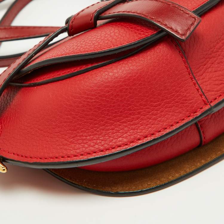 Pre Owned Loewe Red Leather Mini Gate Crossbody Bag