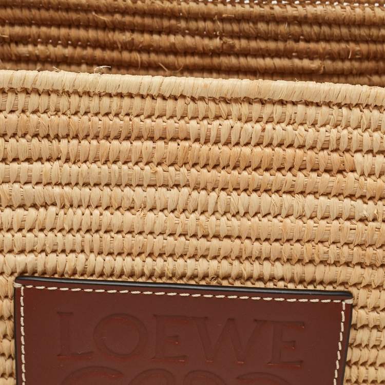 Pre Owned Loewe Beige/Tan Raffia and Leather Small Square Basket Bag