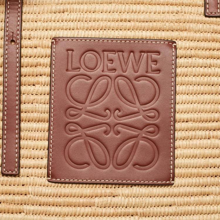 Pre Owned Loewe Beige/Tan Raffia and Leather Small Square Basket Bag