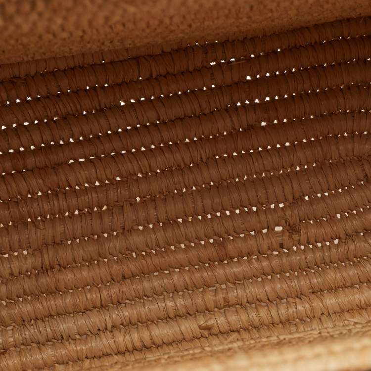 Pre Owned Loewe Beige/Tan Raffia and Leather Small Square Basket Bag
