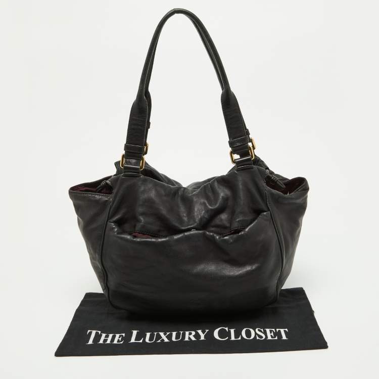 Pre Owned Loewe Black Leather Drawstring Hobo