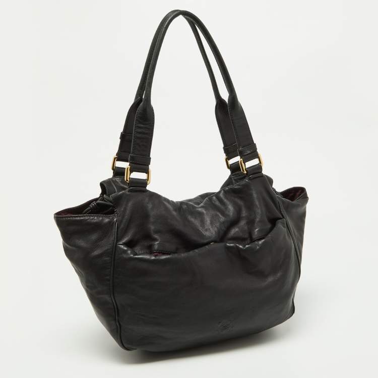 Pre Owned Loewe Black Leather Drawstring Hobo