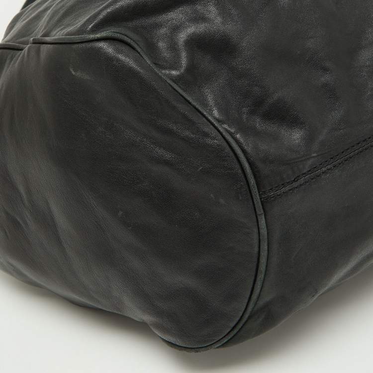 Pre Owned Loewe Black Leather Drawstring Hobo