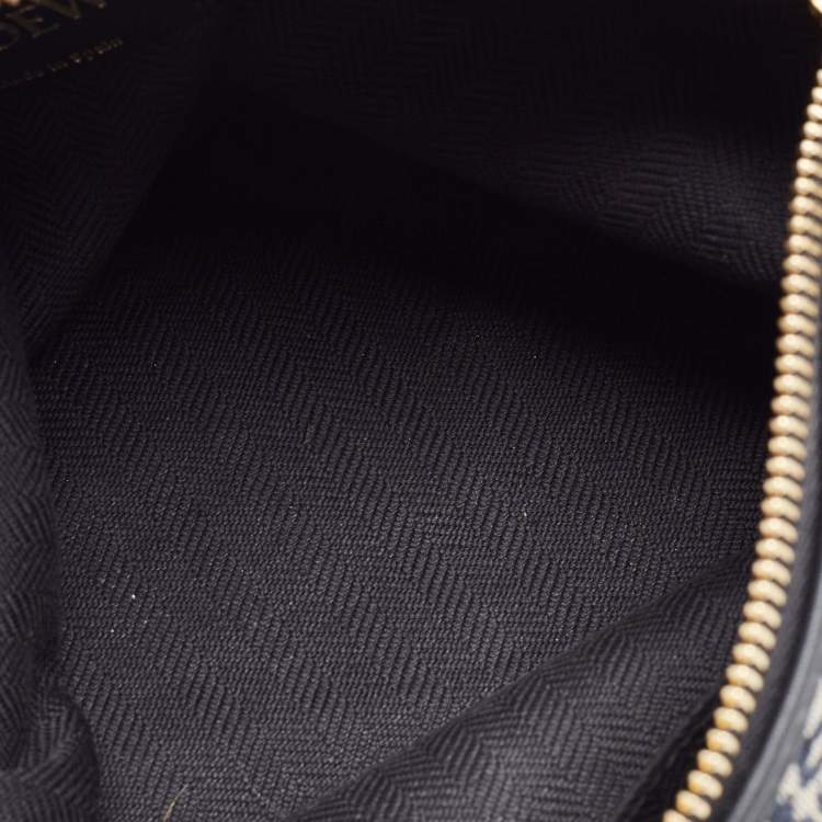 Pre Owned Loewe Beige/Blue Jacquard Canvas and Leather Small Cubi Anagram Shoulder Bag