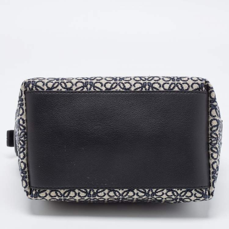 Pre Owned Loewe Beige/Blue Jacquard Canvas and Leather Small Cubi Anagram Shoulder Bag