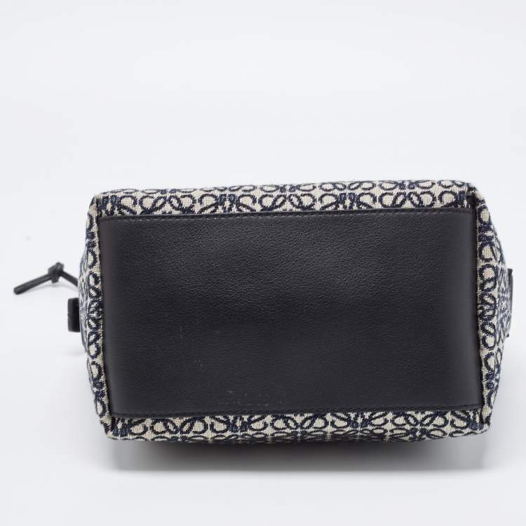 Pre Owned Loewe Beige/Blue Jacquard Canvas and Leather Small Cubi Anagram Shoulder Bag