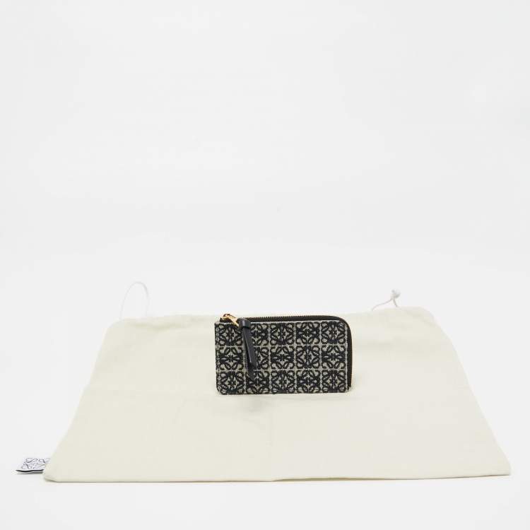 Pre Owned Loewe Navy Blue/Black Jacquard and Leather Anagram Zip Card Holder
