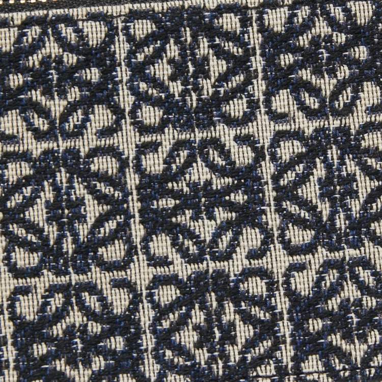 Pre Owned Loewe Navy Blue/Black Jacquard and Leather Anagram Zip Card Holder