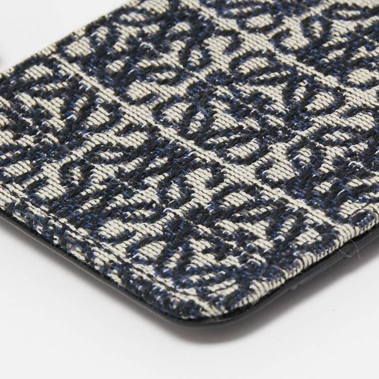 Pre Owned Loewe Navy Blue/Black Jacquard and Leather Anagram Zip Card Holder