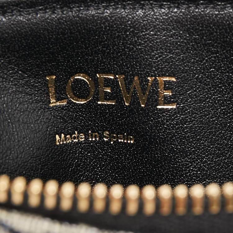 Pre Owned Loewe Navy Blue/Black Jacquard and Leather Anagram Zip Card Holder