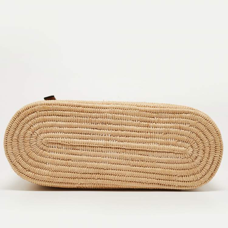 Pre Owned Loewe Natural/Pecan Raffia and Leather Small Square Basket Bag 