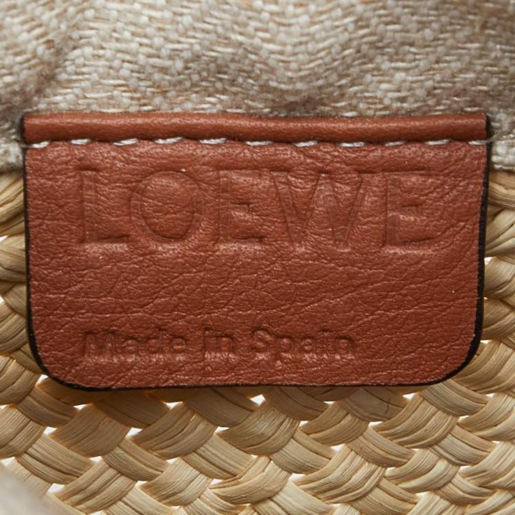 Pre Owned Loewe x Paula Beige/Tan Raffia and Leather Ibiza Bucket Crossbody Bag