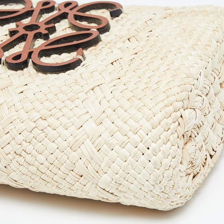 Pre Owned Loewe x Paula Beige/Tan Raffia and Leather Ibiza Bucket Crossbody Bag