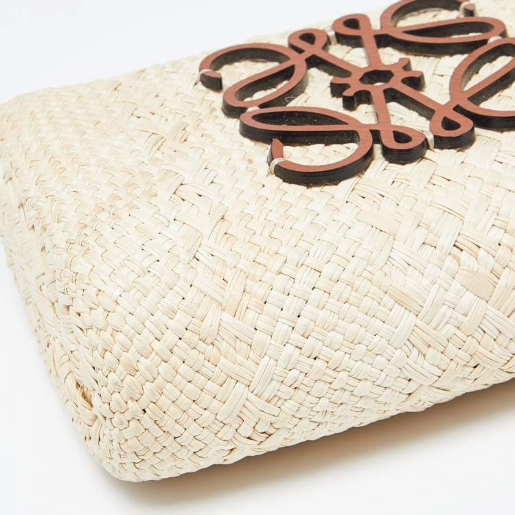 Pre Owned Loewe x Paula Beige/Tan Raffia and Leather Ibiza Bucket Crossbody Bag