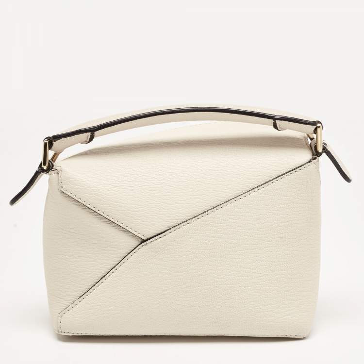 Pre Owned Loewe Cream Leather Mini Puzzle Top  Handle Bag