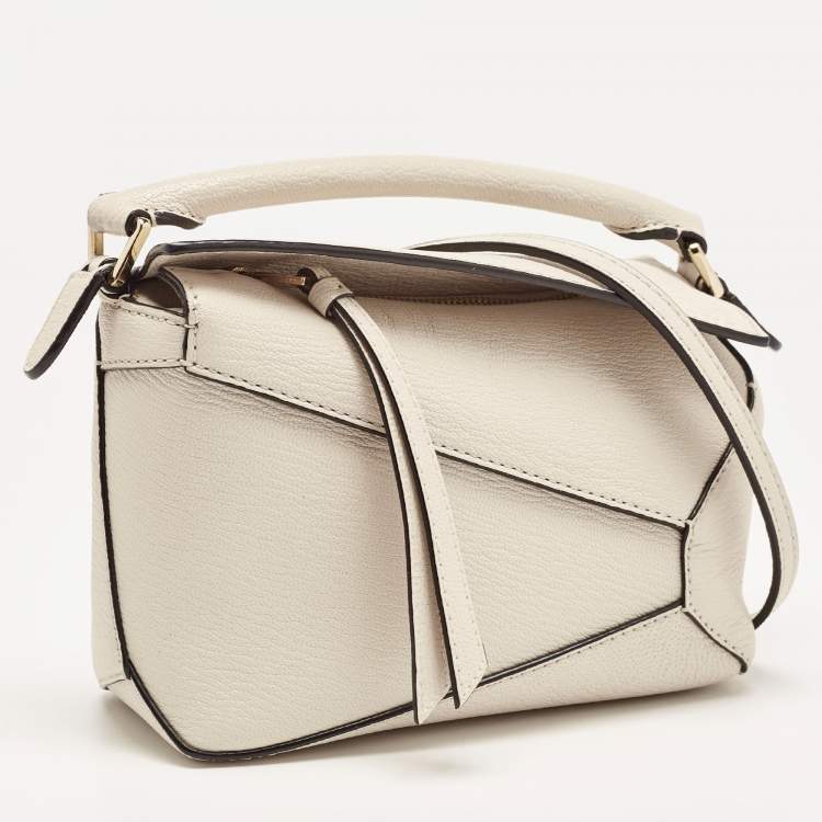 Pre Owned Loewe Cream Leather Mini Puzzle Top  Handle Bag