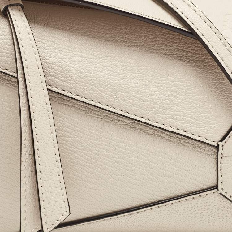 Pre Owned Loewe Cream Leather Mini Puzzle Top  Handle Bag