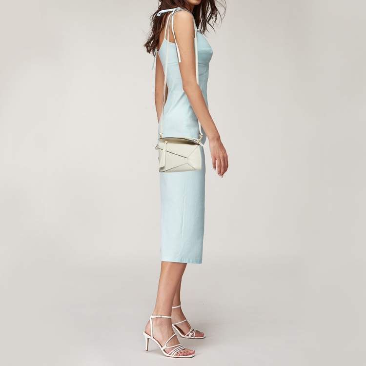 Pre Owned Loewe Cream Leather Mini Puzzle Top  Handle Bag
