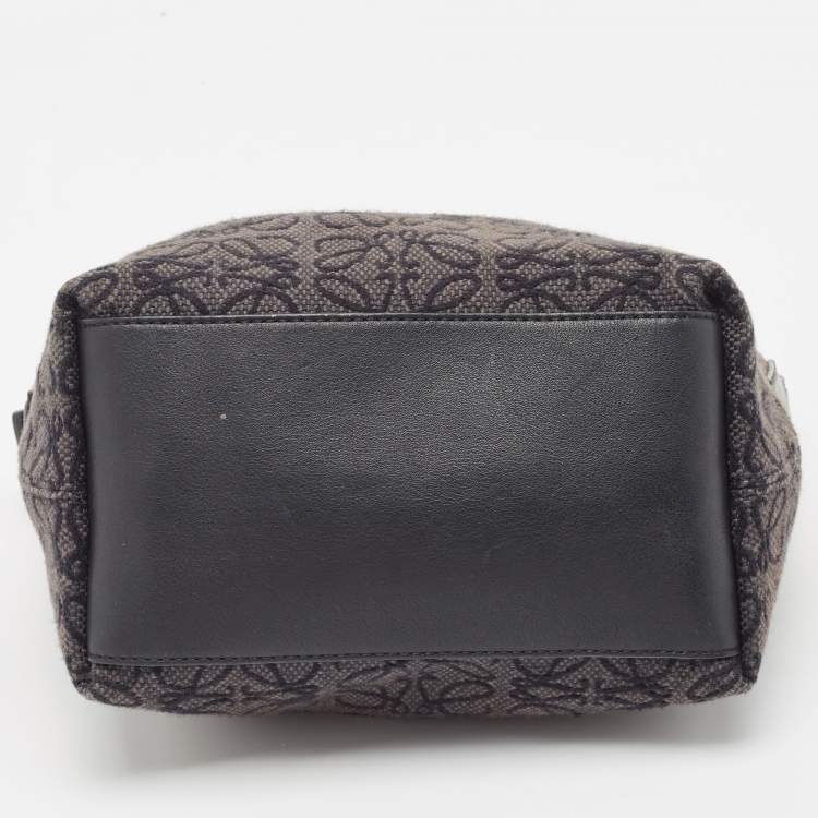 Pre Owned Loewe Black Anagram Jacquard and Leather Cubi Baguette Bag