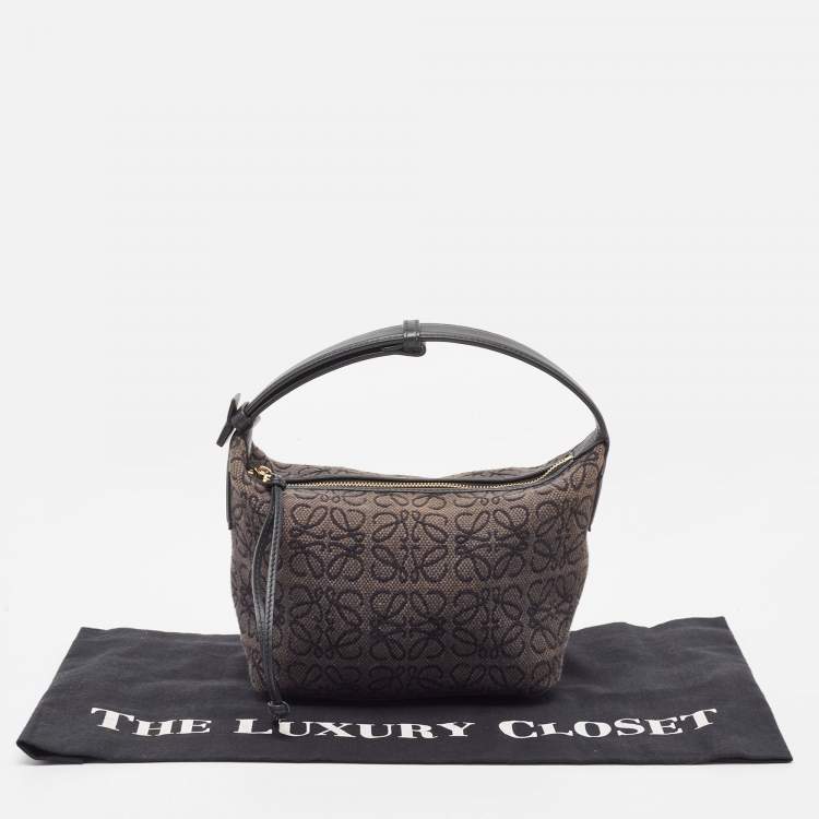 Pre Owned Loewe Black Anagram Jacquard and Leather Cubi Baguette Bag