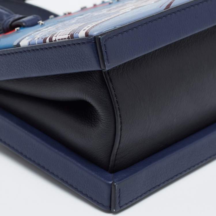 Pre Owned Loewe Navy Blue Leather Small Paris Postal Bag