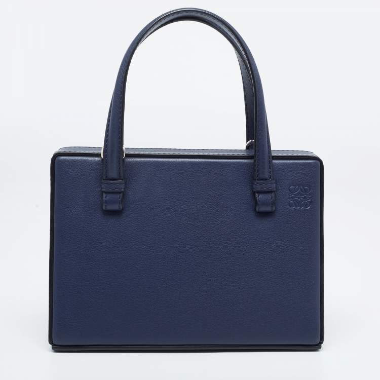 Pre Owned Loewe Navy Blue Leather Small Paris Postal Bag