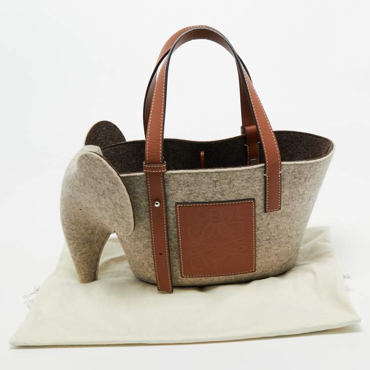 Pre Owned Loewe Grey Felt And Leather Elephant Tote