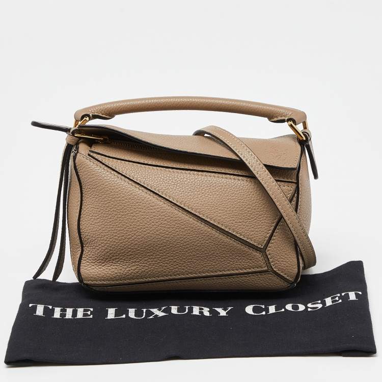 Pre Owned Loewe Beige Leather Mini Puzzle Crossbody Bag