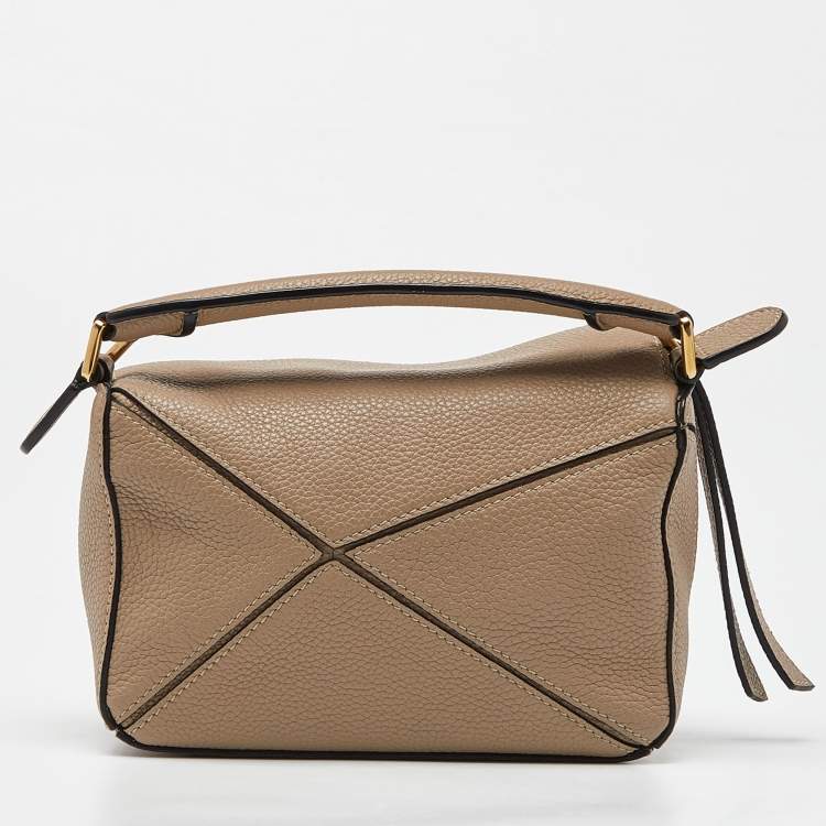 Pre Owned Loewe Beige Leather Mini Puzzle Crossbody Bag