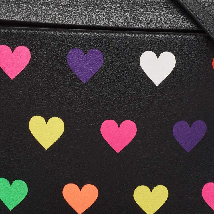 Pre Owned Loewe Black Heart Printed Leather T Slim Pouch