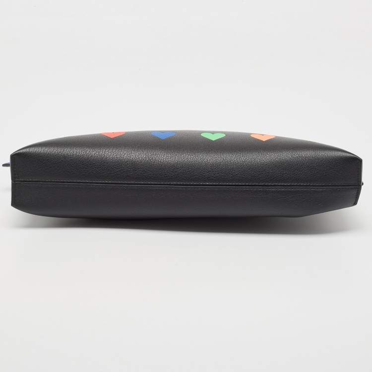 Pre Owned Loewe Black Heart Printed Leather T Slim Pouch