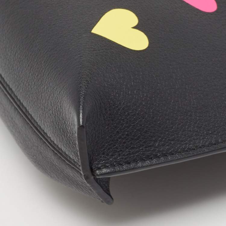 Pre Owned Loewe Black Heart Printed Leather T Slim Pouch