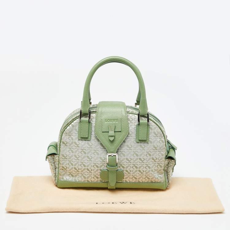 Pre Owned Loewe Green Signature Canvas and Leather Small Bowling Bag