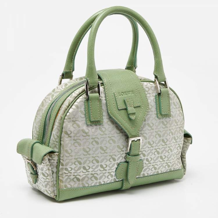 Pre Owned Loewe Green Signature Canvas and Leather Small Bowling Bag