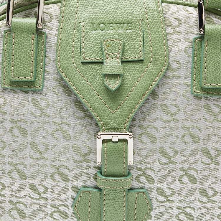 Pre Owned Loewe Green Signature Canvas and Leather Small Bowling Bag