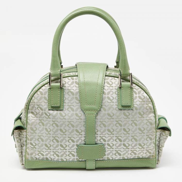 Pre Owned Loewe Green Signature Canvas and Leather Small Bowling Bag