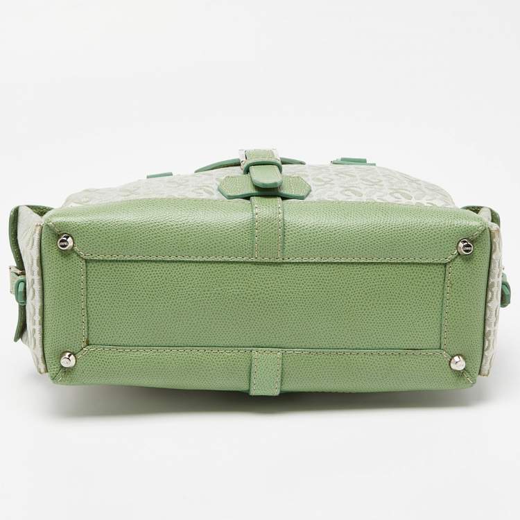 Pre Owned Loewe Green Signature Canvas and Leather Small Bowling Bag