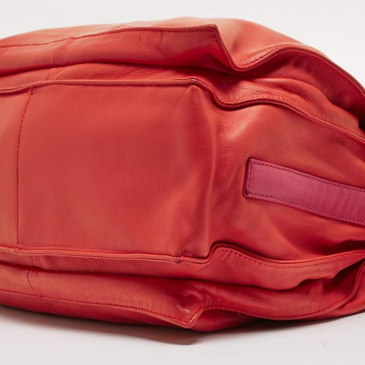 Pre Owned Loewe Coral Red/Magenta Leather Flamenco Shoulder Bag
