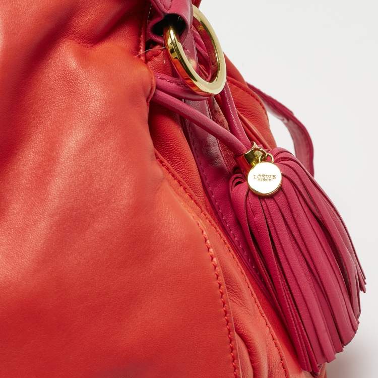 Pre Owned Loewe Coral Red/Magenta Leather Flamenco Shoulder Bag