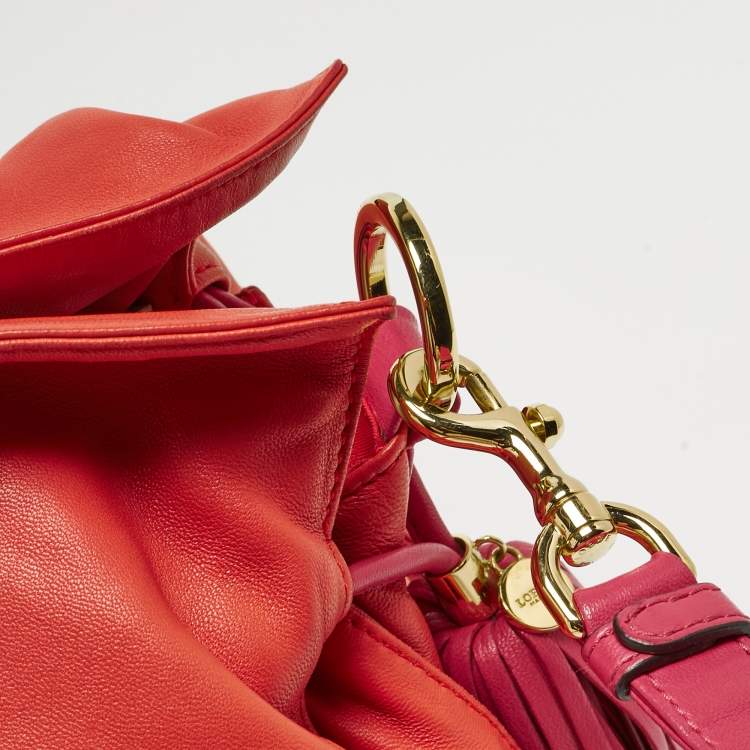 Pre Owned Loewe Coral Red/Magenta Leather Flamenco Shoulder Bag