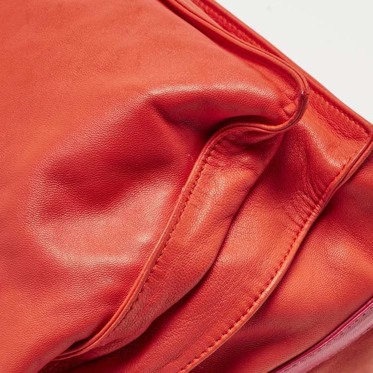 Pre Owned Loewe Coral Red/Magenta Leather Flamenco Shoulder Bag