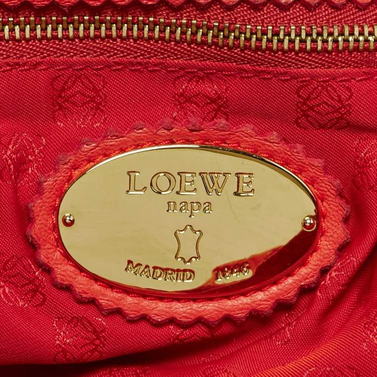Pre Owned Loewe Coral Red/Magenta Leather Flamenco Shoulder Bag