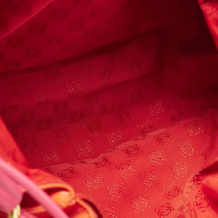 Pre Owned Loewe Coral Red/Magenta Leather Flamenco Shoulder Bag